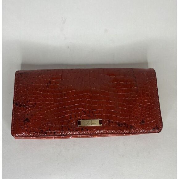 Cole Haan Pouch Wallet Red Orange Croc Patent Zip Mirror Organizer 11 in  X  5 i - Picture 12 of 12